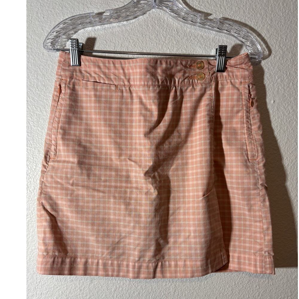 Dockers Vintage Women Size 2 Skort Peach Check Plaid Golf Athleisure Zip Pockets